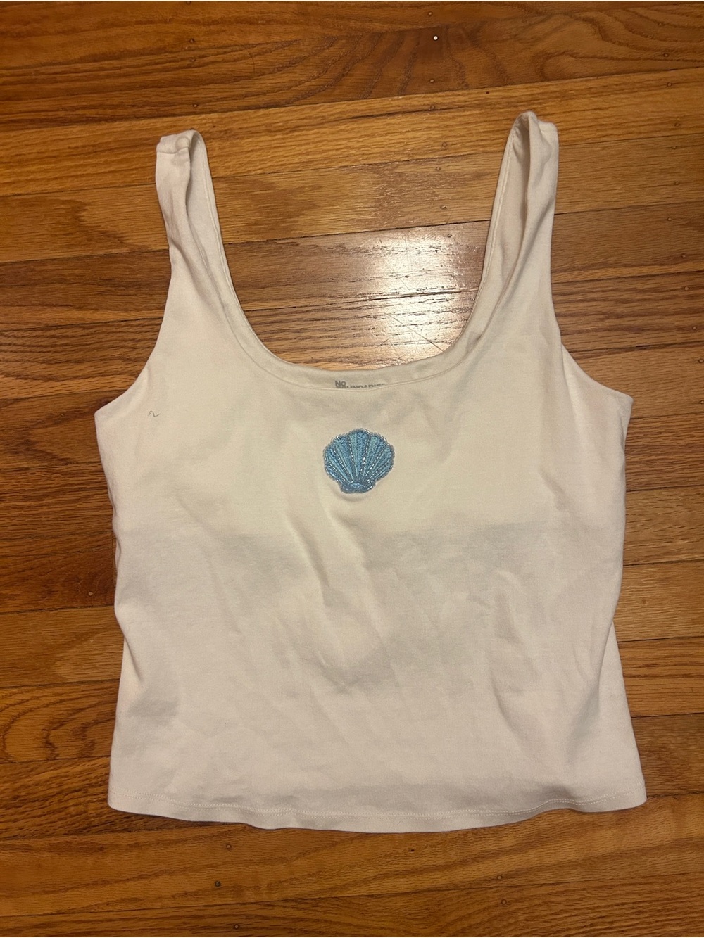 White Tank Top with Blue Shell Beads